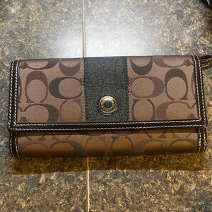 Coach Brown Signature Continental Wallet with Black Trim